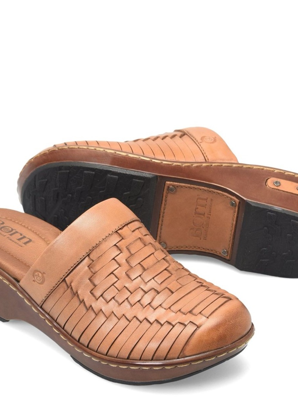 Born Tan Woven Leather Mule Clogs
